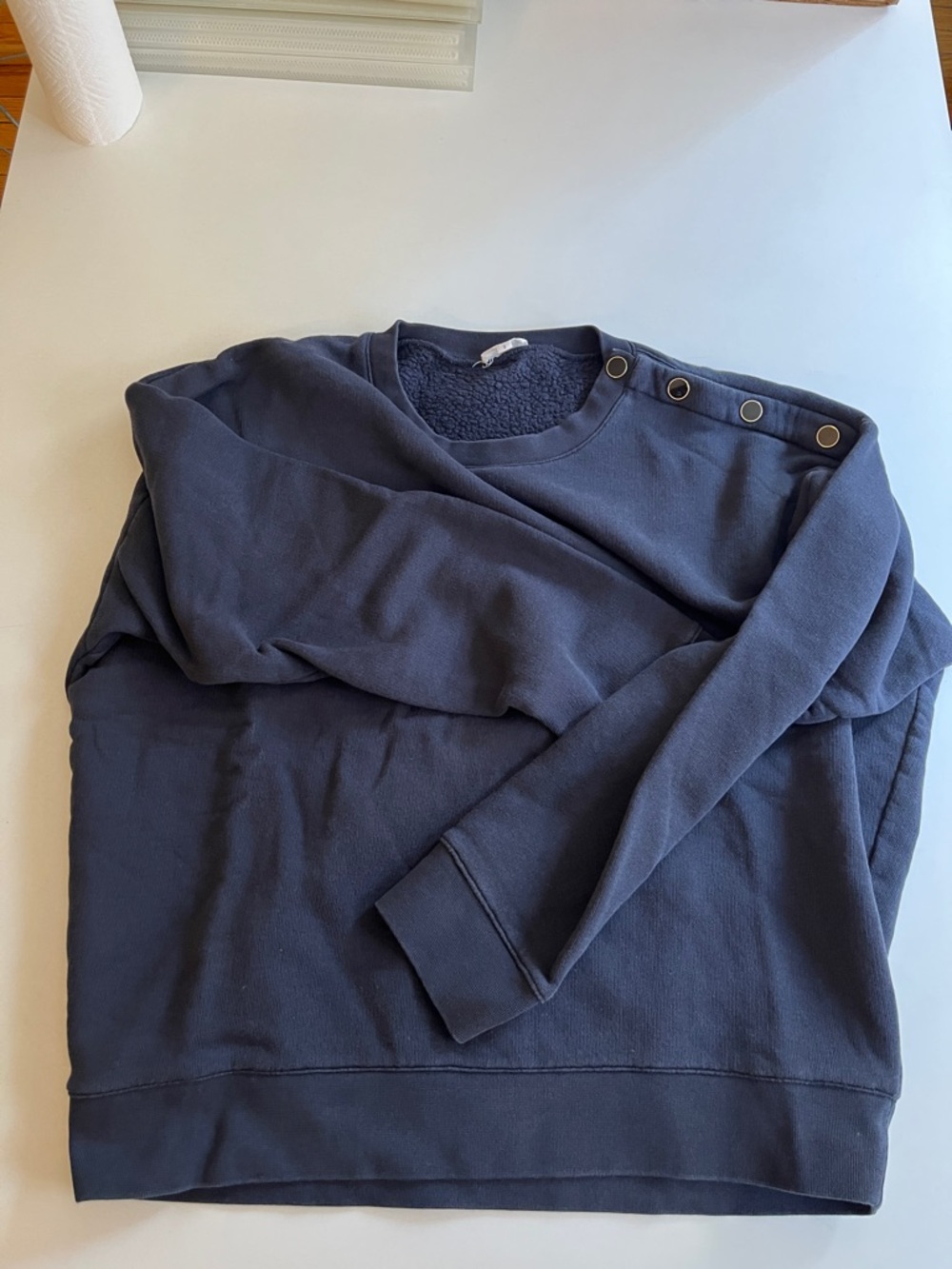 Sarah Lavoine Navy Crewneck Sweatshirt with Shoulder Snap Details